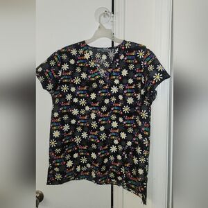 Colorful Graphic Scrub Top